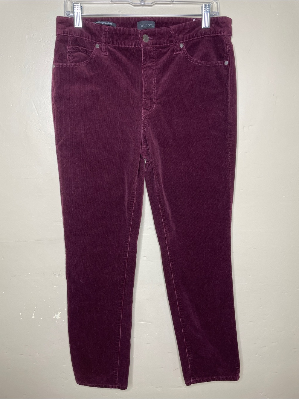 TALBOTS Burgundy CORDUROY STRAIGHT LEG PANT Dark Academia Earthy Jewel Toned 8P